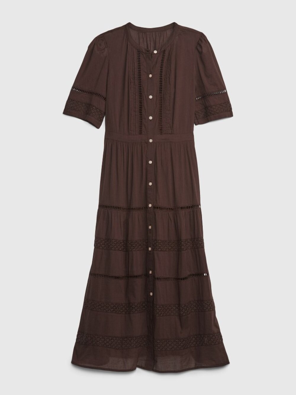 Gap Brown Lace Eyelet Button Front Midi Dress S Tall